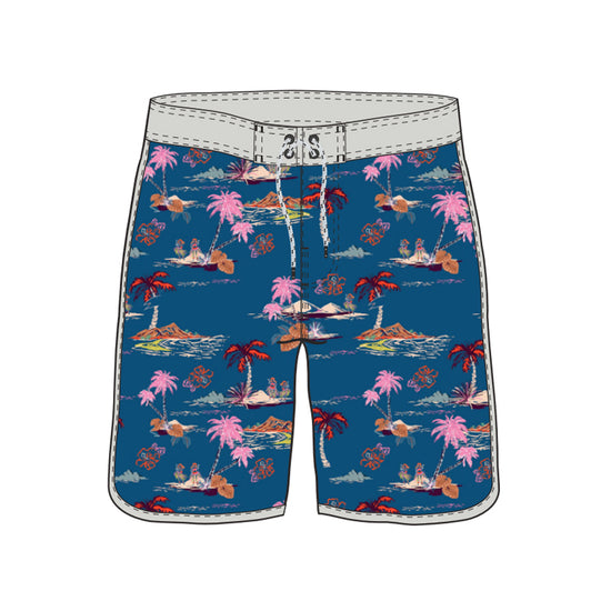 Scollap Hem Coconut Tree Printed Collection Boardshorts