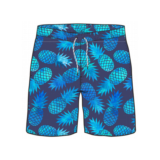 Straight Hem Pineapple Print Collection Swim Trunks