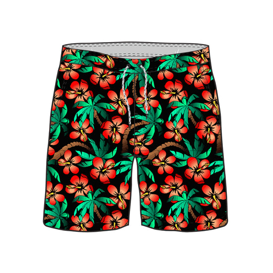 Straight Hem Botanical Floral Printed Collection Swim Trunks