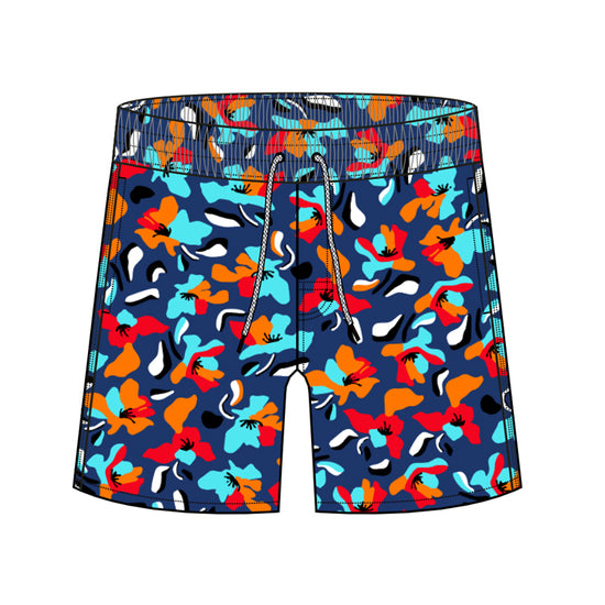 Straight Hem Botanical Floral Printed Collection Swim Trunks