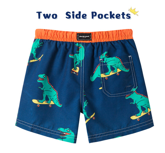 Boys Cartoon Dinosaur Print Waterproof Swim Shorts